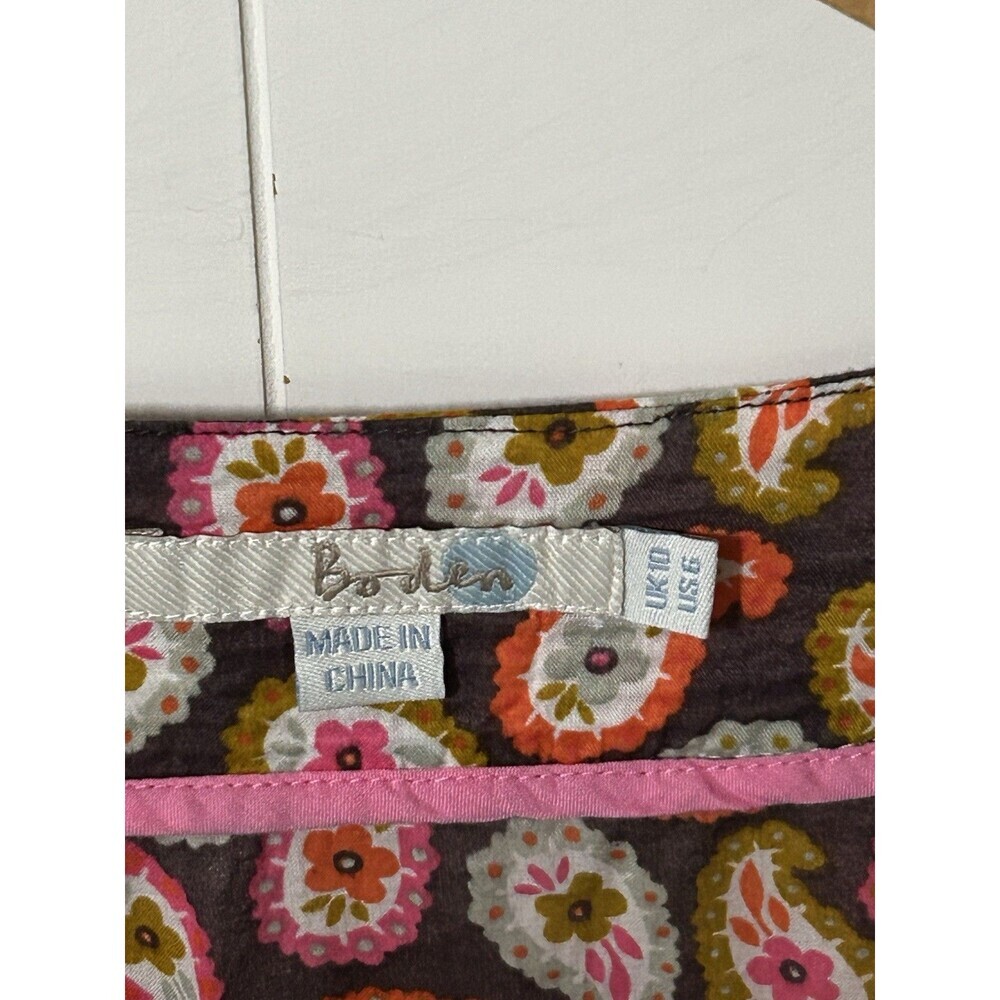 Boden Paisley Gauzy Swim Coverup Size 6 US Brown Pink Stripe Trim Embroidery - Picture 5 of 8